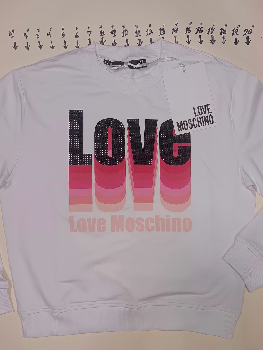 Love Moschino White Over Sized Sweatshirt with Pink Gradient 'LOVE' Graphic